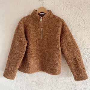 Zara Sherpa Teddy Fleece Quarter Half Zip Pullover Sweater Jacket